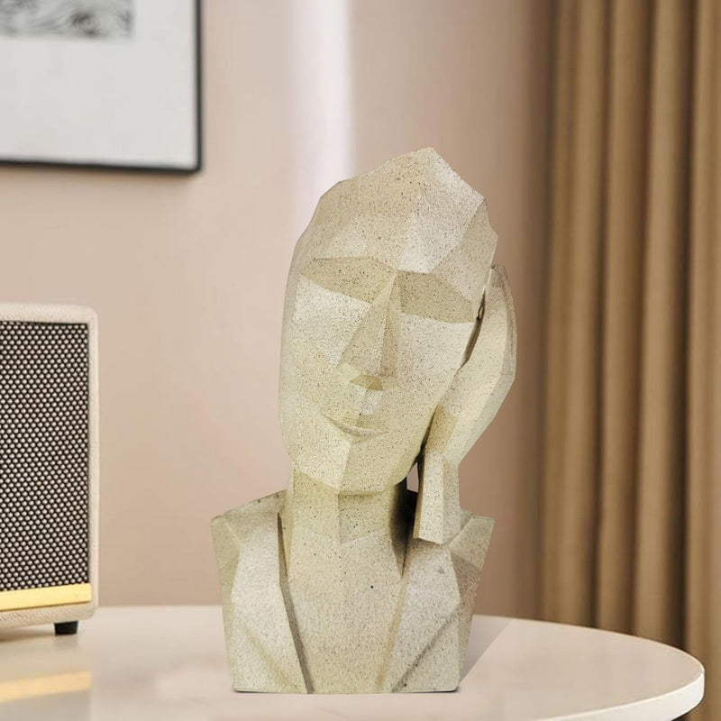 GoHooked abstract geometric face statue in marble finish, resin, modern home decor