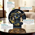 GoHooked black and gold polyresin African lady bust statue with feathered halo, 22 cm tall, for living room or office decor.