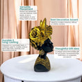 GoHooked black polyresin bust of an African queen with gold butterflies and roses on her head. 26 cm tall.