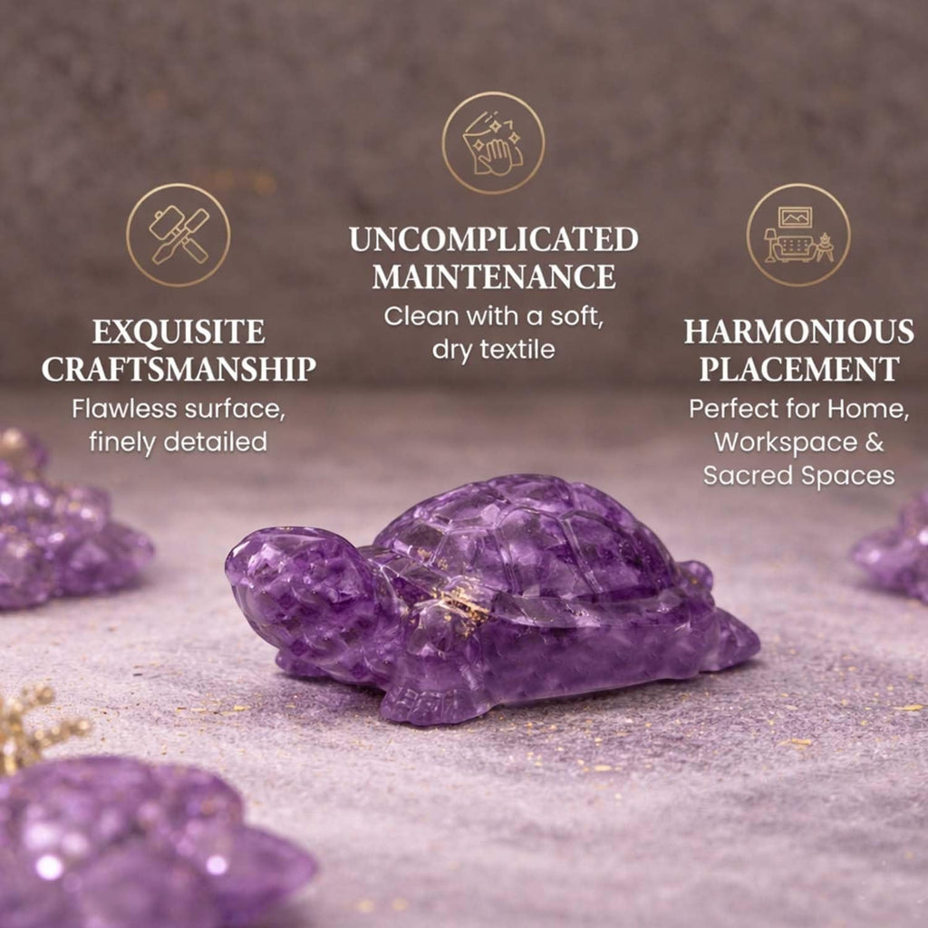 Go Hooked natural amethyst crystal tortoise figurine for peace and healing. Purple stone, exquisite craftsmanship, ideal for home decor.