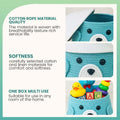 Go Hooked aqua blue cotton rope storage basket with lid, featuring a cute animal face design with ears. Ideal for kids' toys and nursery organization.