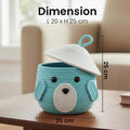 GoHooked aqua blue cotton rope storage basket with lid, featuring a cute animal face design with ears and black button eyes. Perfect for kids' toys and nursery organization.