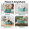 GoHooked aqua blue rectangular cotton rope storage basket with PU leather handles, perfect for home organization.