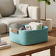 Go Hooked Rectangular Cotton Rope Storage Basket with PU Leather Handles | Foldable Woven Basket for Clothes, Toys, Shelves & Wardrobes | Aqua Blue Multi-Purpose Storage Bin for Home & Office