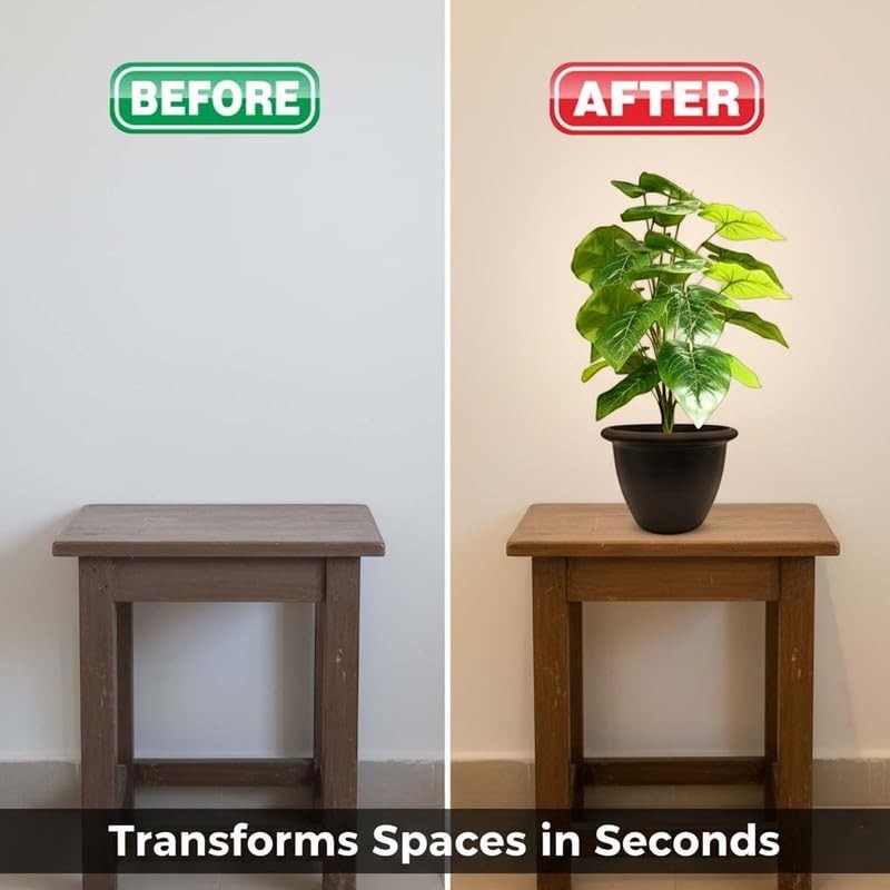 GoHooked artificial Alocasia plant with 12 green patterned polyester leaves in a black pot.
