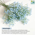 Go Hooked light blue artificial baby's breath flowers, made of soft rubber and plastic with flexible stems. Pack of 5.