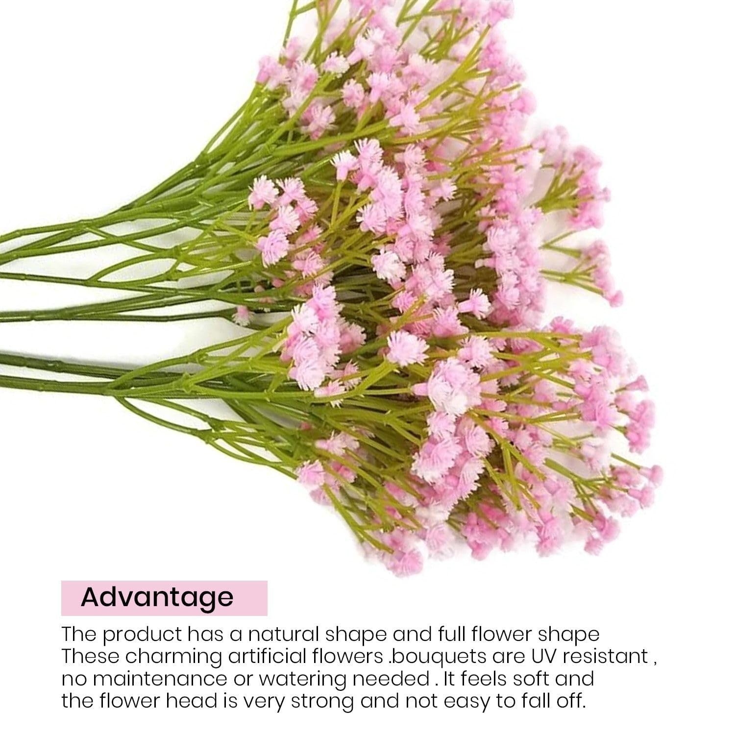 GoHooked light pink artificial baby's breath flowers with green stems, realistic rubber flower heads, perfect for bouquets and decor.