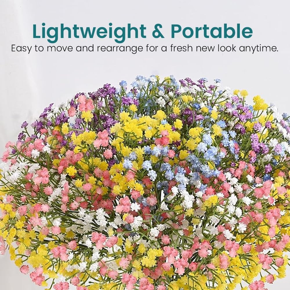 GoHooked multicolor artificial baby's breath flowers made of soft rubber and plastic stems. Realistic floral arrangement.