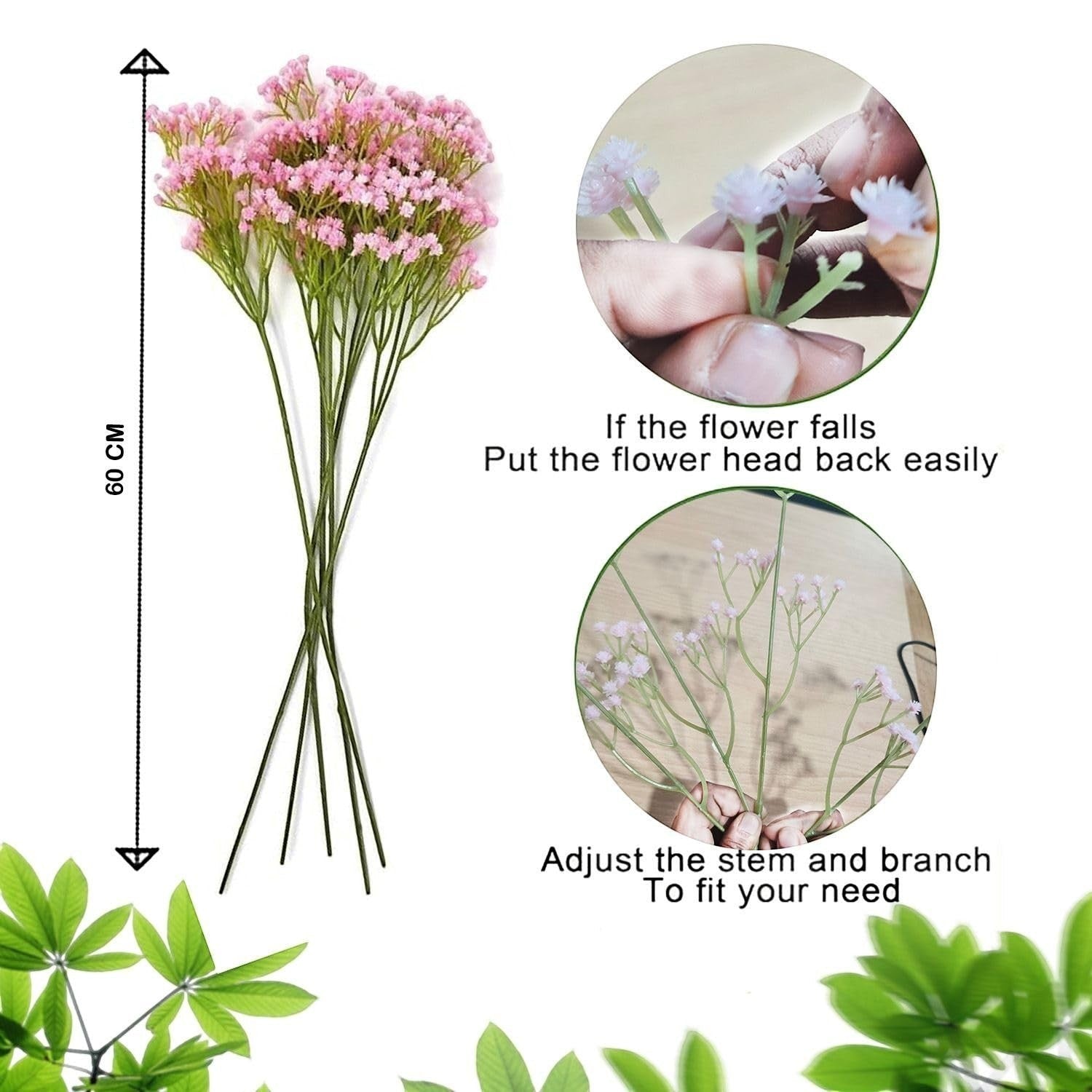 GoHooked multicolor artificial baby's breath flowers, 60cm tall, with flexible stems for floral arrangements.