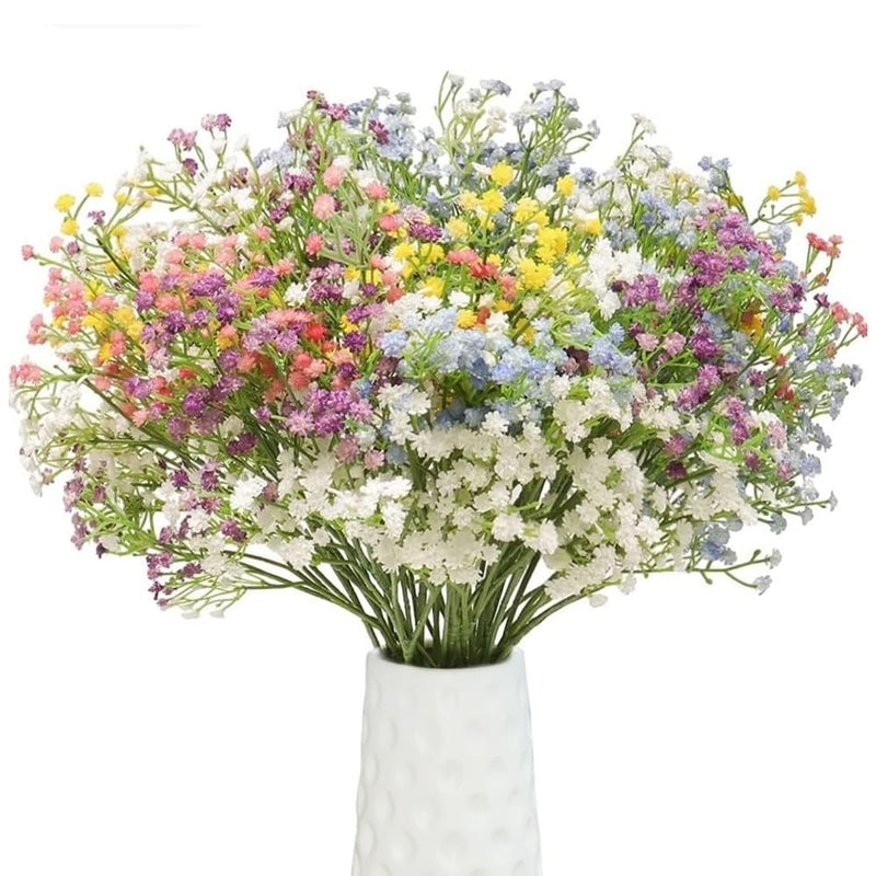 GoHooked 5Pcs Multicolor artificial baby's breath flowers made of soft rubber and plastic stems. Realistic, maintenance-free floral decor.