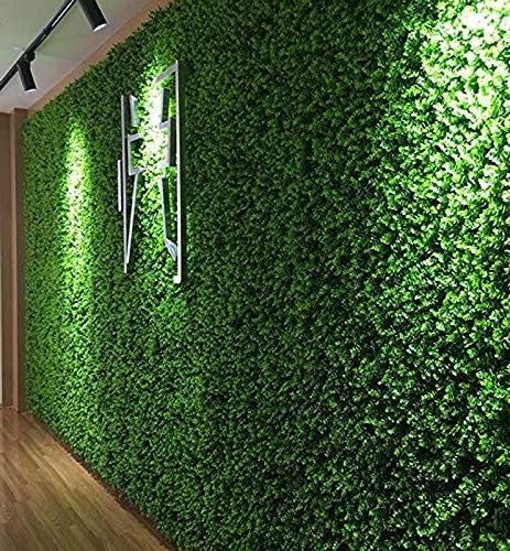 GoHooked artificial boxwood hedge grass tiles create a lush green wall. Set of 8 panels, 40cm x 60cm.