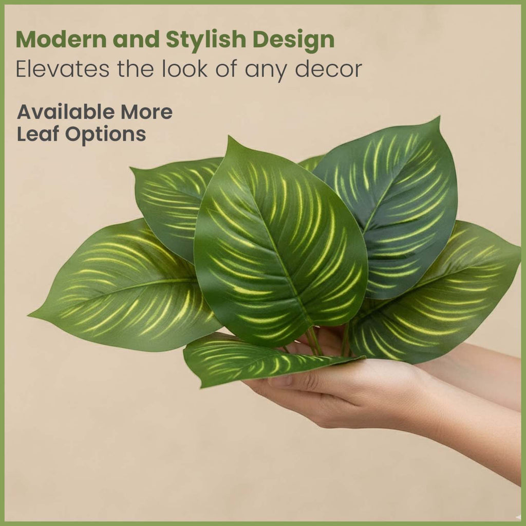 GoHooked artificial Calathea Orbifolia plant with vibrant green leaves featuring realistic yellow vein patterns.