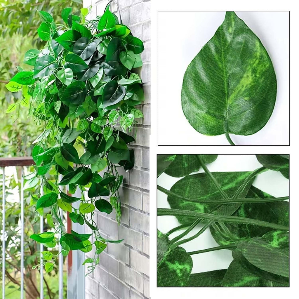 GoHooked pack of 24 green arrowhead leaf artificial creepers, 7 ft each, plastic, for home decor