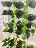 GoHooked artificial arrowhead leaf creeper garland, 7 ft long, green plastic leaves with yellow veins, pack of 3