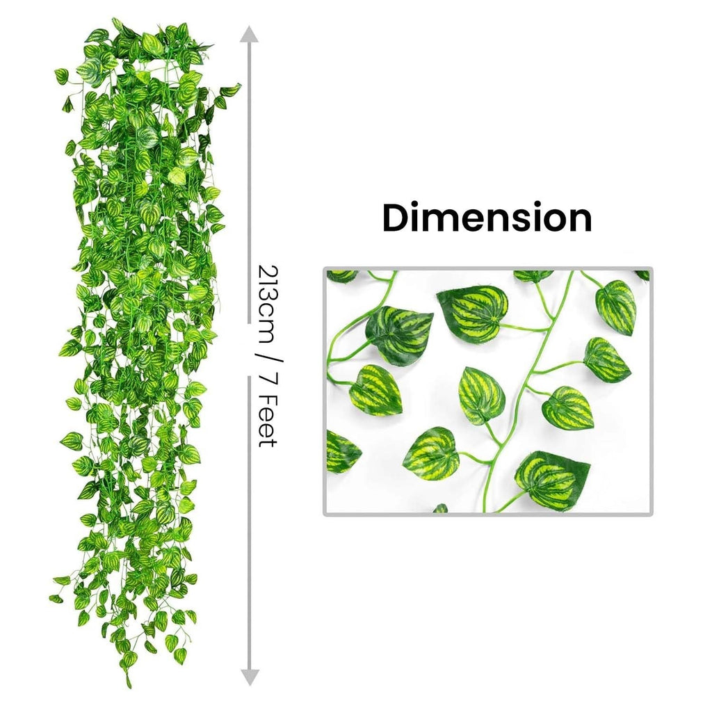 GoHooked green artificial watermelon peperomia leaf garland, 7 ft long, made of plastic, ideal for home decor.