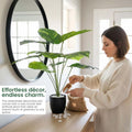 GoHooked artificial Dieffenbachia plant with 12 broad green leaves in a speckled black pot, topped with white pebbles.