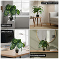 GoHooked artificial Dieffenbachia plant with 12 patterned green leaves in a black pot, ideal for home and office decor.