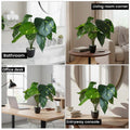 GoHooked artificial potted Epipremnum Aureum plant with variegated green leaves displayed in various home settings.