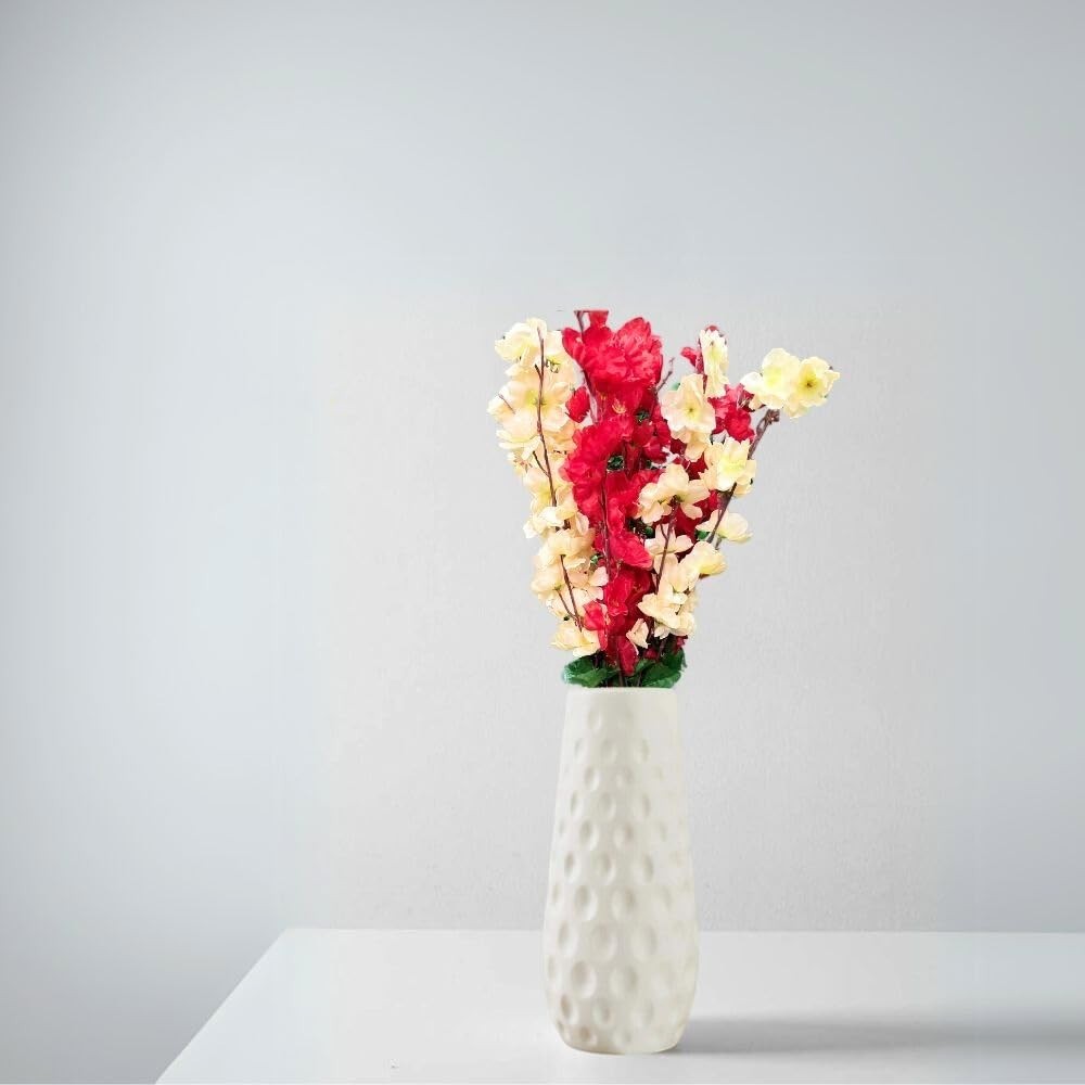 GoHooked yellow and red artificial flowers in a white textured vase. Realistic faux blossoms for home and office decor.