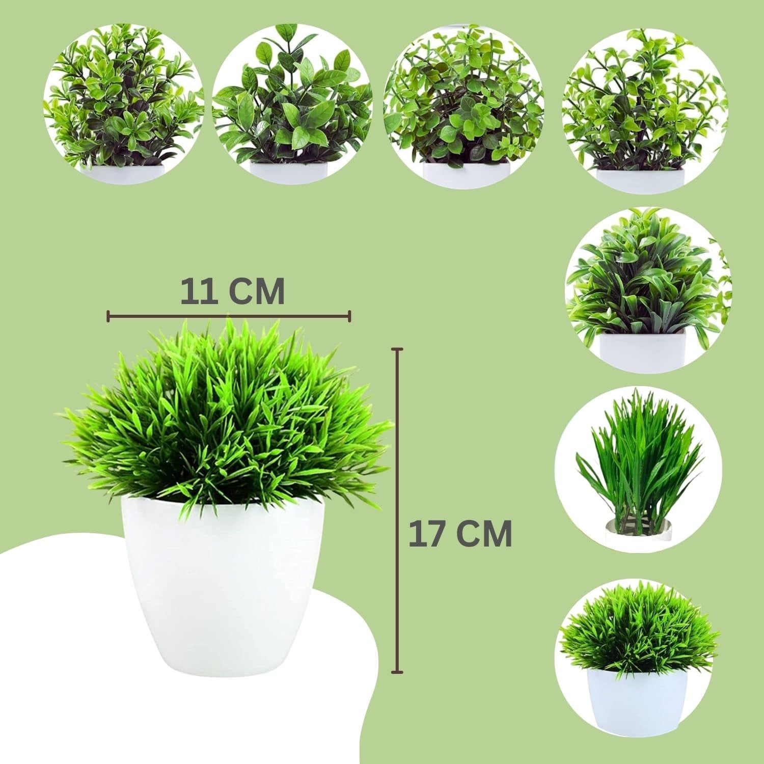GoHooked artificial grass plant in a white pot, 17cm tall, perfect for farmhouse decor.