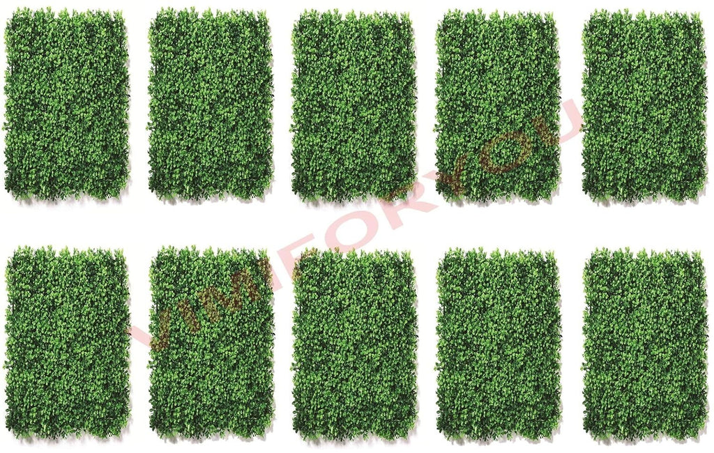 GoHooked pack of 10 green artificial ivy grass tiles, 16x24 inch, plastic, for indoor/outdoor decor.
