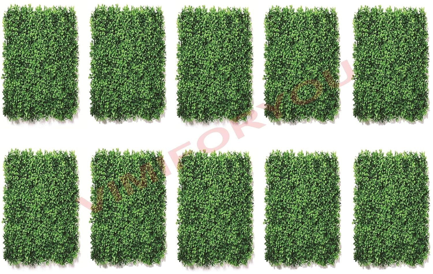 GoHooked pack of 10 green artificial ivy grass tiles, 16x24 inch, plastic, for indoor/outdoor decor