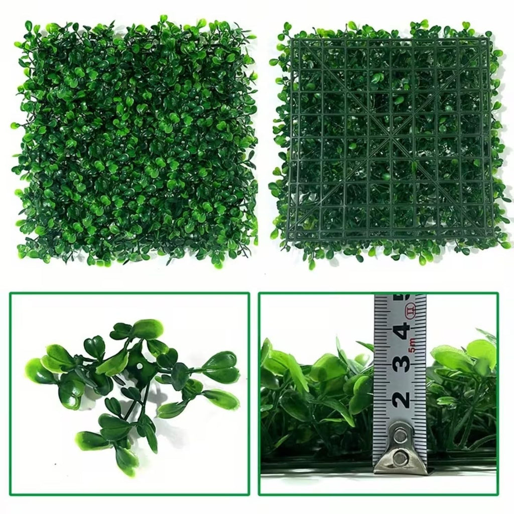 GoHooked green artificial grass vertical wall panel with small leaves, 40 x 60 cm, set of 4. Realistic and durable.