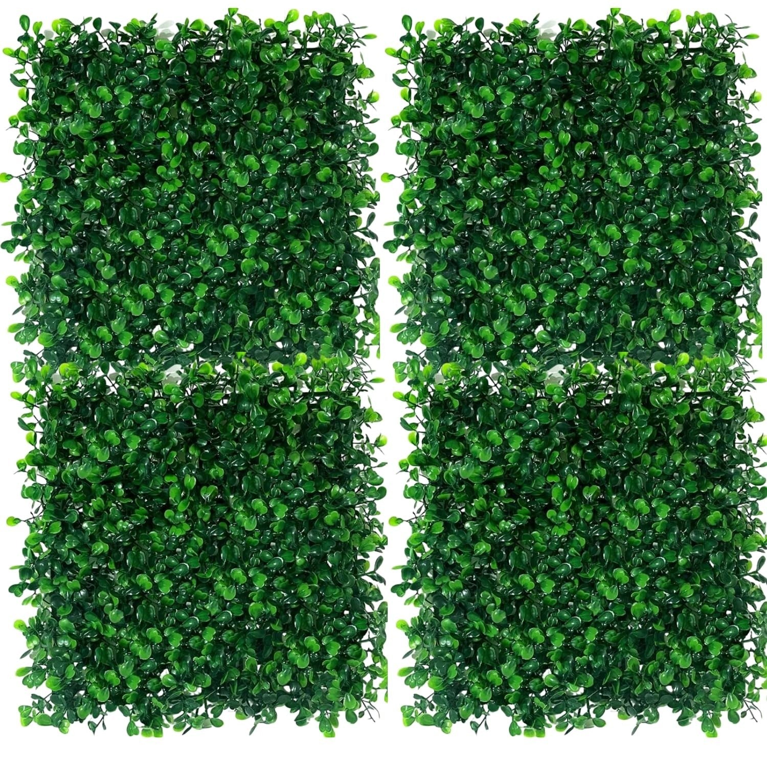 GoHooked green artificial grass vertical wall panels with small leaves, set of 4, 40 x 60 cm