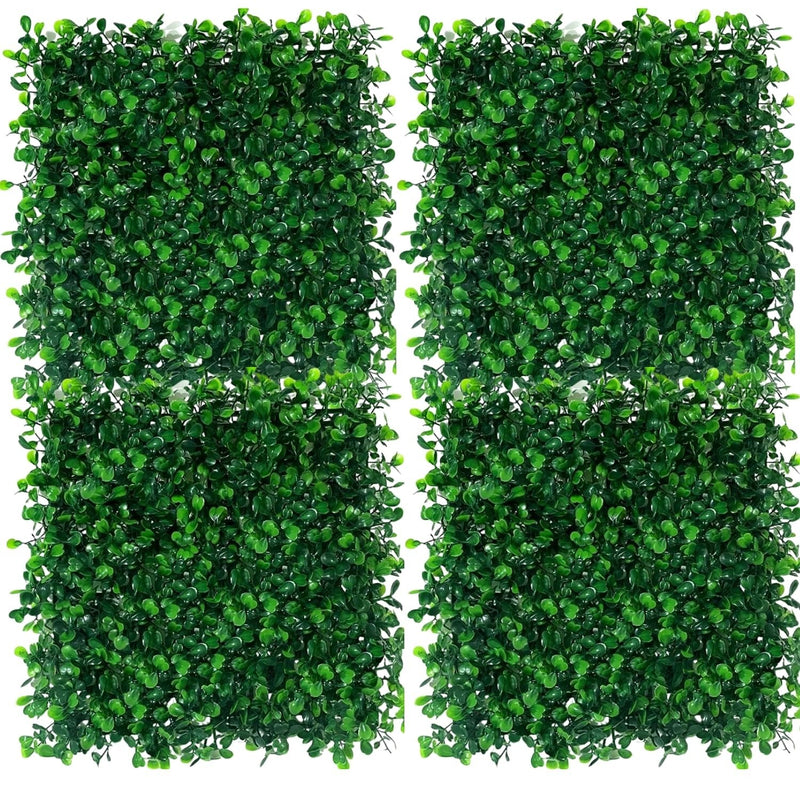 GoHooked green artificial grass vertical wall panels with small leaves, set of 4, 40 x 60 cm