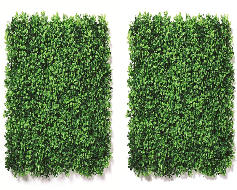 GoHooked green artificial grass wall tiles, set of 2, small leaves, 40x60cm, for indoor/outdoor decor.
