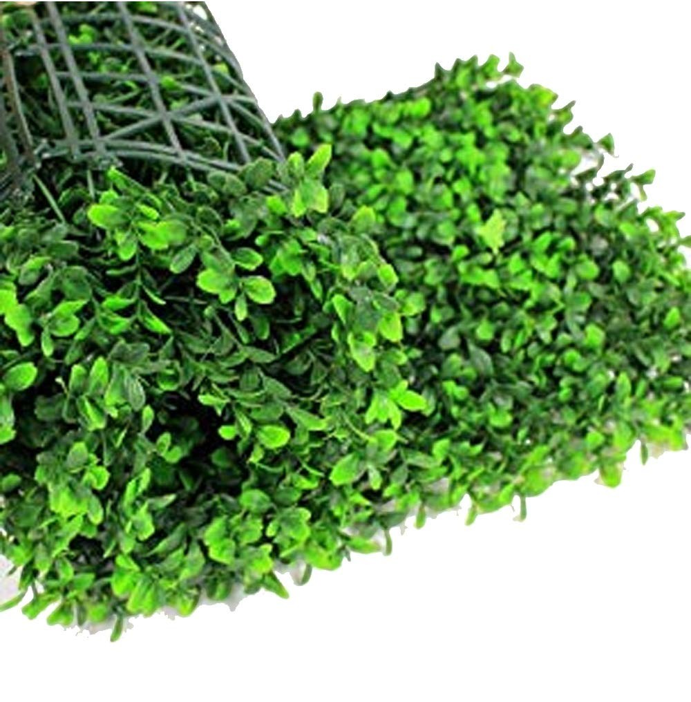GoHooked green artificial grass vertical wall tiles with small leaves, 40 x 60 cm, set of 2, for indoor/outdoor decor.