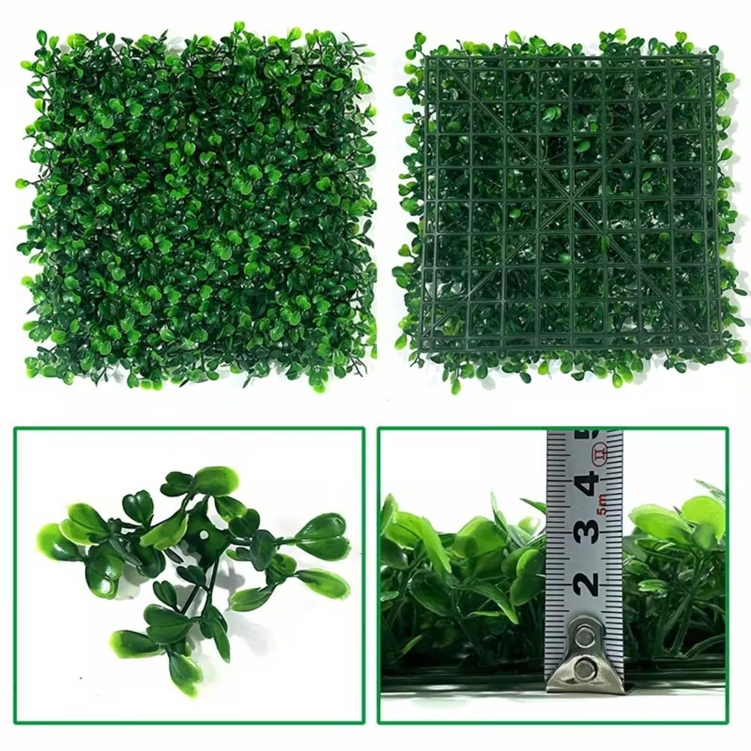GoHooked artificial green grass wall tiles with small leaves, set of 3, for indoor/outdoor decor.