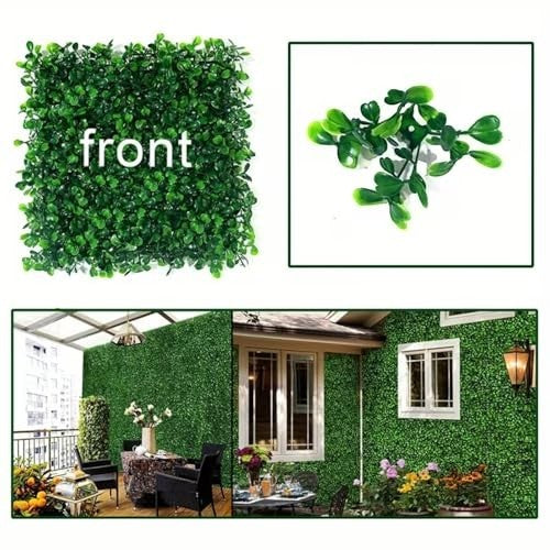 Go Hooked green artificial grass wall tiles with small leaves, ideal for home, office, or garden decor.