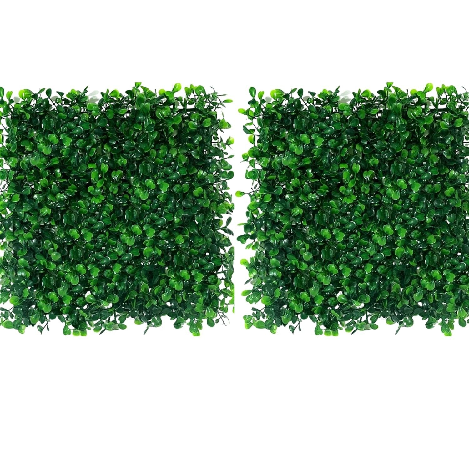 GoHooked Set of 2 green artificial grass wall tiles with small leaves, durable plastic, realistic and UV protected.