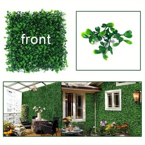 GoHooked green artificial grass wall tiles with small leaves, durable plastic, realistic, UV protected, easy install.