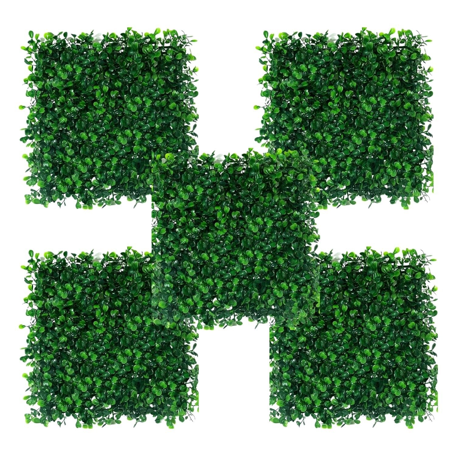 GoHooked green artificial grass vertical wall tiles, set of 5, 40x60cm, for indoor/outdoor decor.
