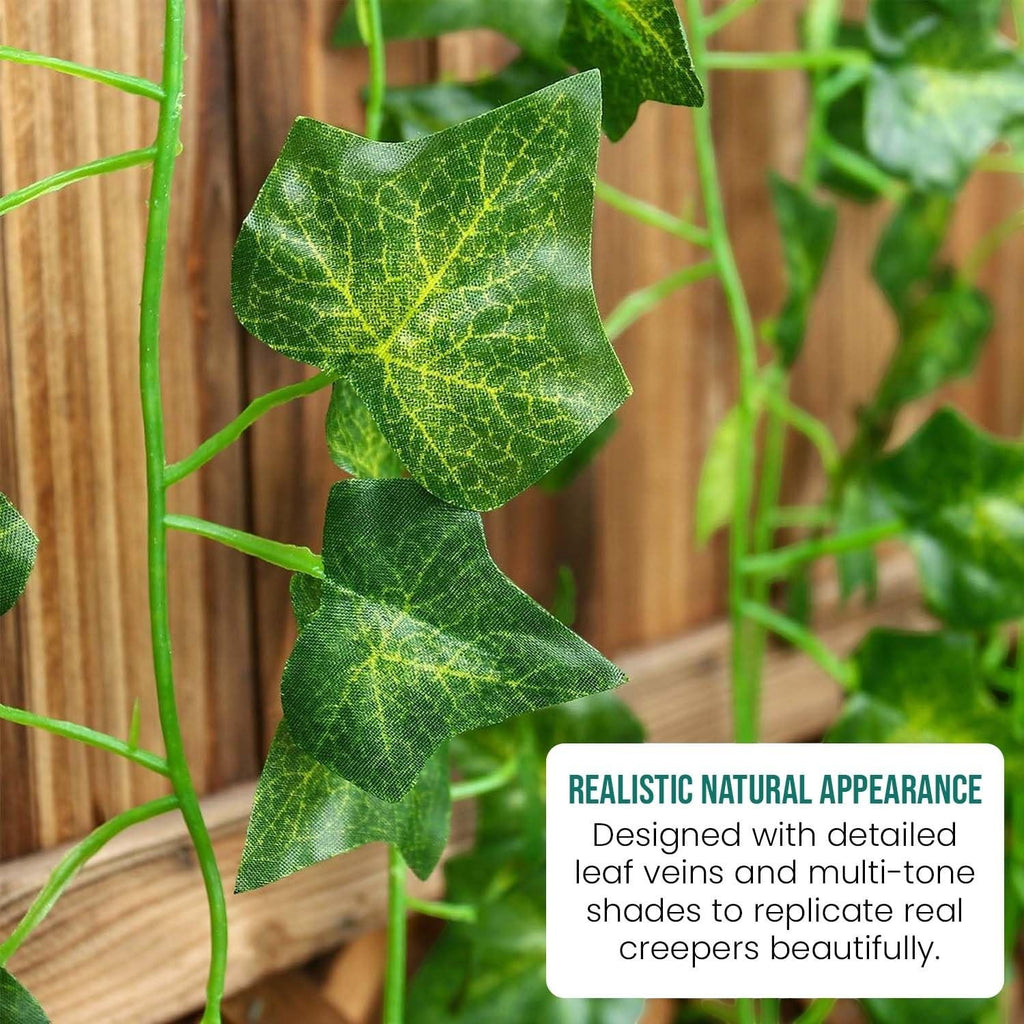 GoHooked artificial green English ivy creeper garland with realistic leaf veins, plastic material, 7 ft length.