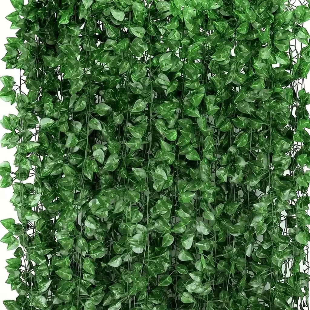 Go Hooked artificial money plant ivy creeper garland, 6 ft, green plastic leaves, pack of 12, for home decor.