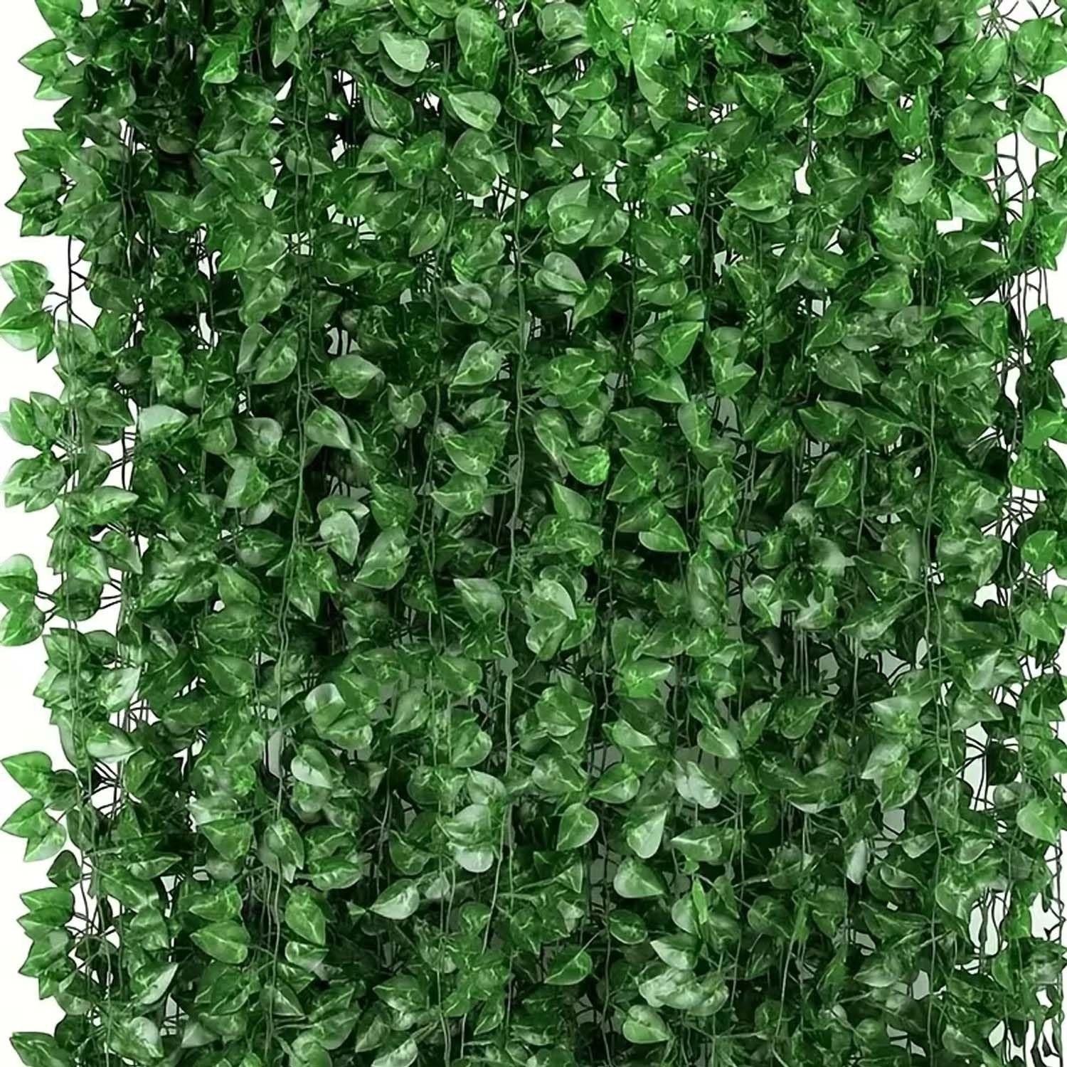 Go Hooked artificial money plant ivy creeper garland, 6 ft, green plastic leaves, pack of 12, for home decor.