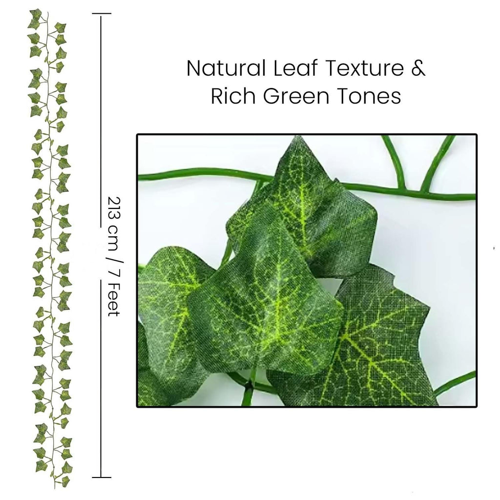 GoHooked artificial green English ivy creeper garland, 7 ft long, plastic with realistic leaf texture and rich green tones.