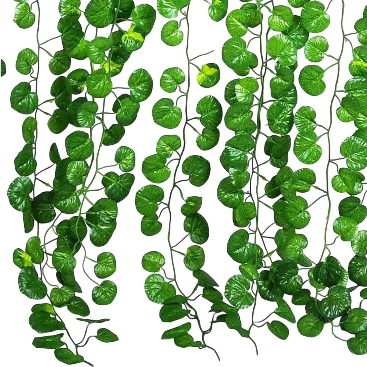 GoHooked artificial green English ivy creeper garland, 7 ft plastic vine with realistic leaves for home decor.