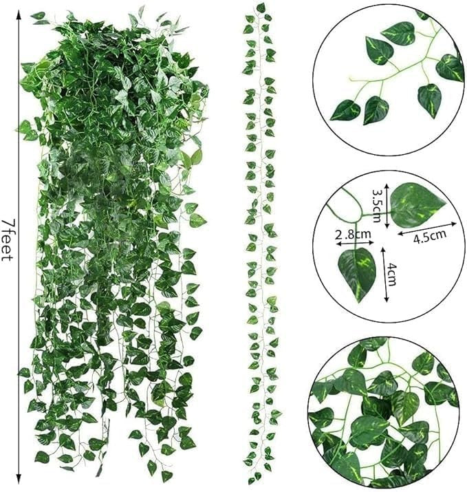 GoHooked artificial hanging ivy garland with 30 green leaves per 7.5 ft strand, realistic and UV-resistant.