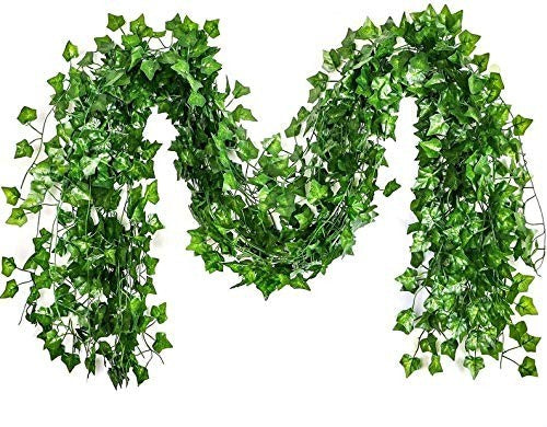 GoHooked Maple Green artificial ivy hanging grass creepers, 7.5 ft long, set of 12, for home and wall decoration.