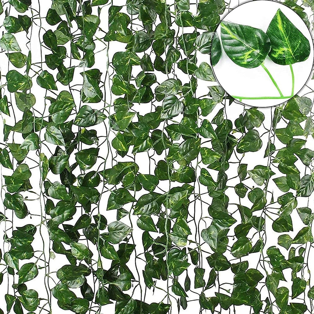GoHooked artificial hanging ivy garland with 30 realistic green leaves per string, 7.5 ft long, perfect for home decor.