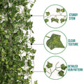 GoHooked pack of 8 green artificial ivy leaf garlands, 7 ft each, with detailed vein patterns and sturdy stems for home decor.