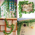 GoHooked pack of 10 artificial green ivy garlands with realistic leaves, 7.5 ft each, for home decor.