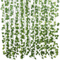 GoHooked pack of 5, 7 ft green artificial ivy leaf garlands with realistic detailing for home and event decor.