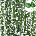 GoHooked pack of 6 artificial hanging ivy garlands in money green with realistic lifelike leaves, 7.5 ft each.