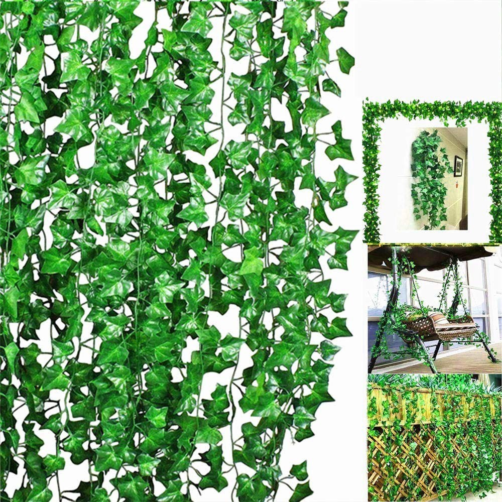 GoHooked green artificial ivy vine garland, 4.5 ft long, set of 8, for home, party, wedding, and festival decor.