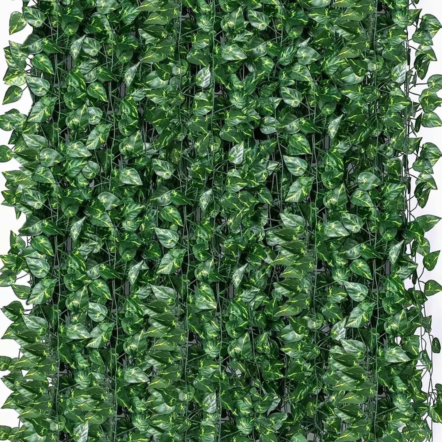 Go Hooked pack of 3 green artificial linden leaf creepers, 7 ft each, with realistic veining for home and event decor.